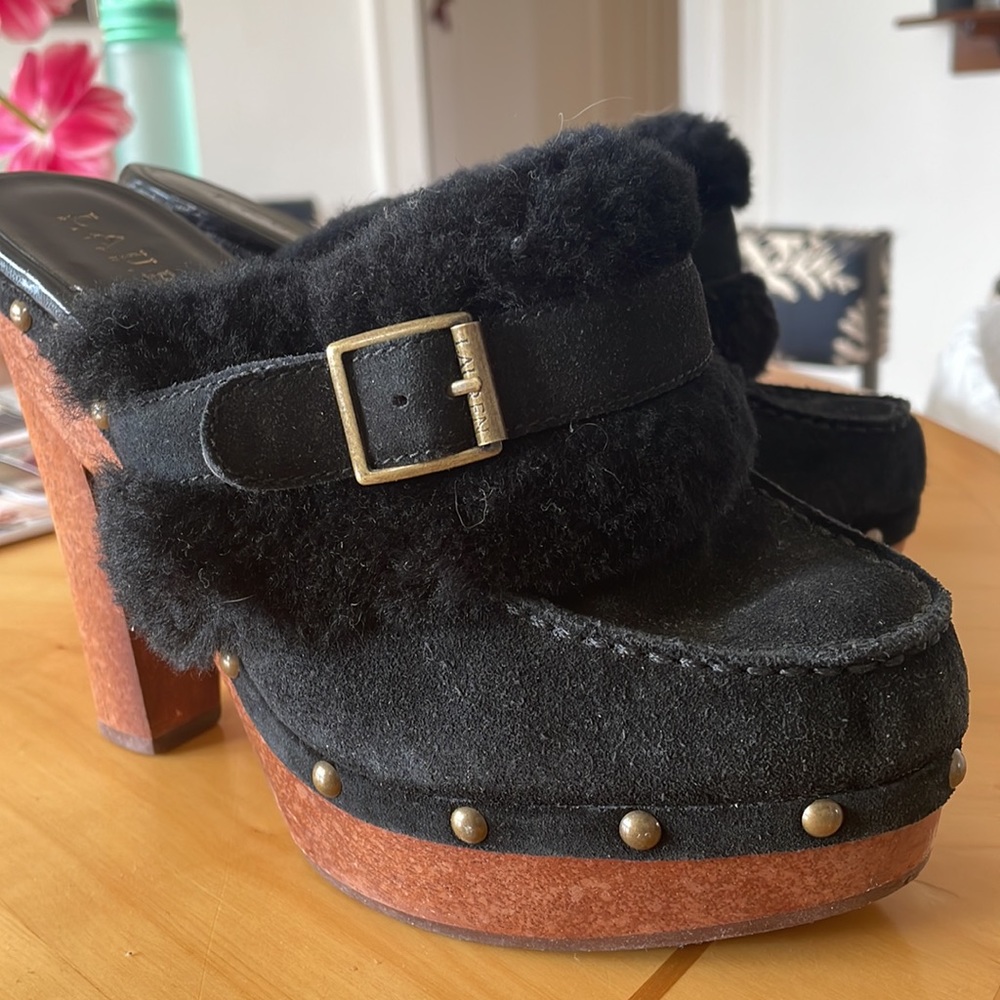 Suede and shearling Lauren Ralph Lauren platform mules